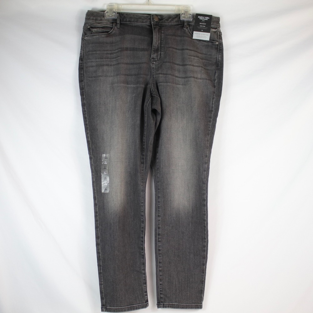Simply Vera Vera Wang Gray Mid Rise Power Stretch Skinny Jeans Women's Size 18